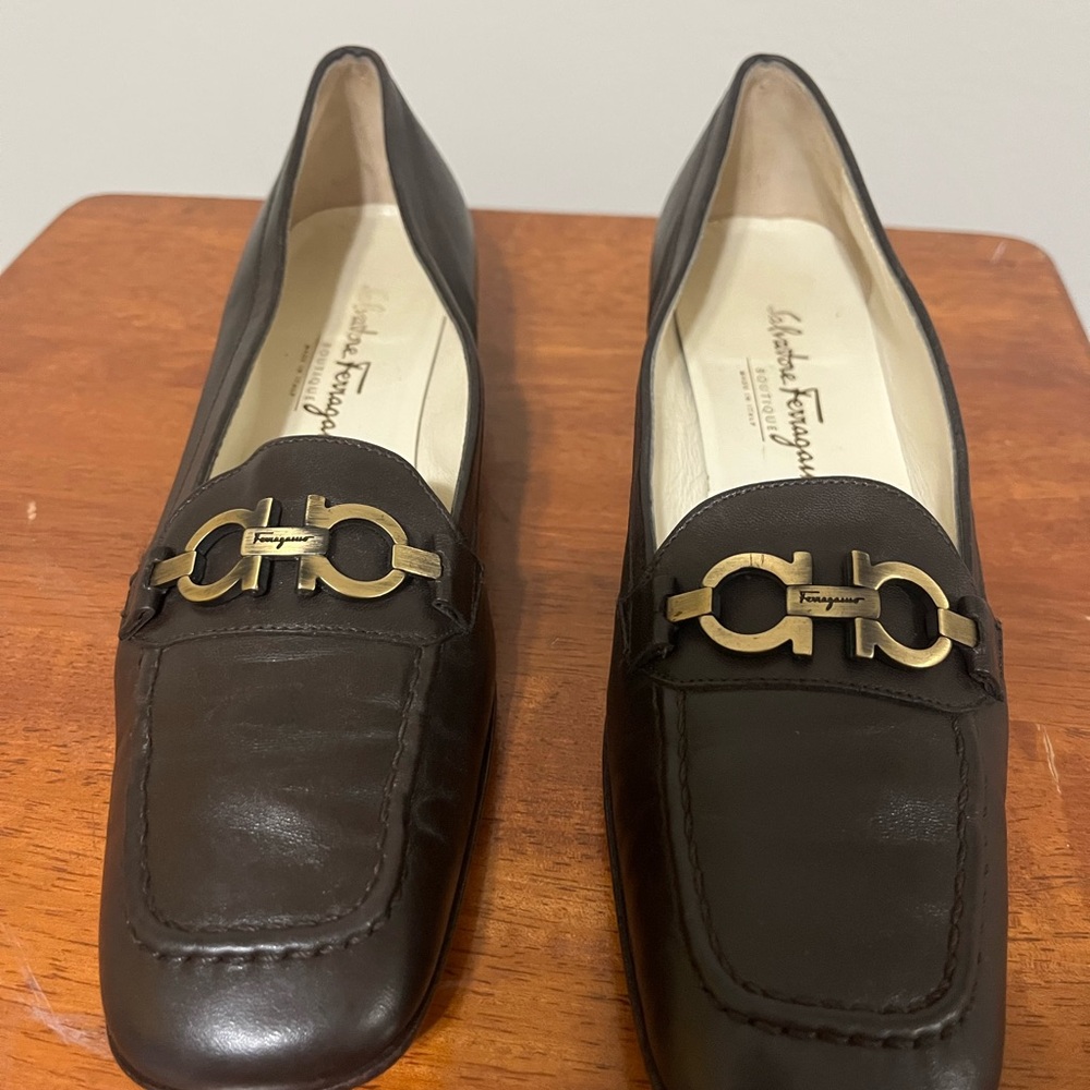 Salvatore Ferragamo Dark Brown Loafers with Gold Accents